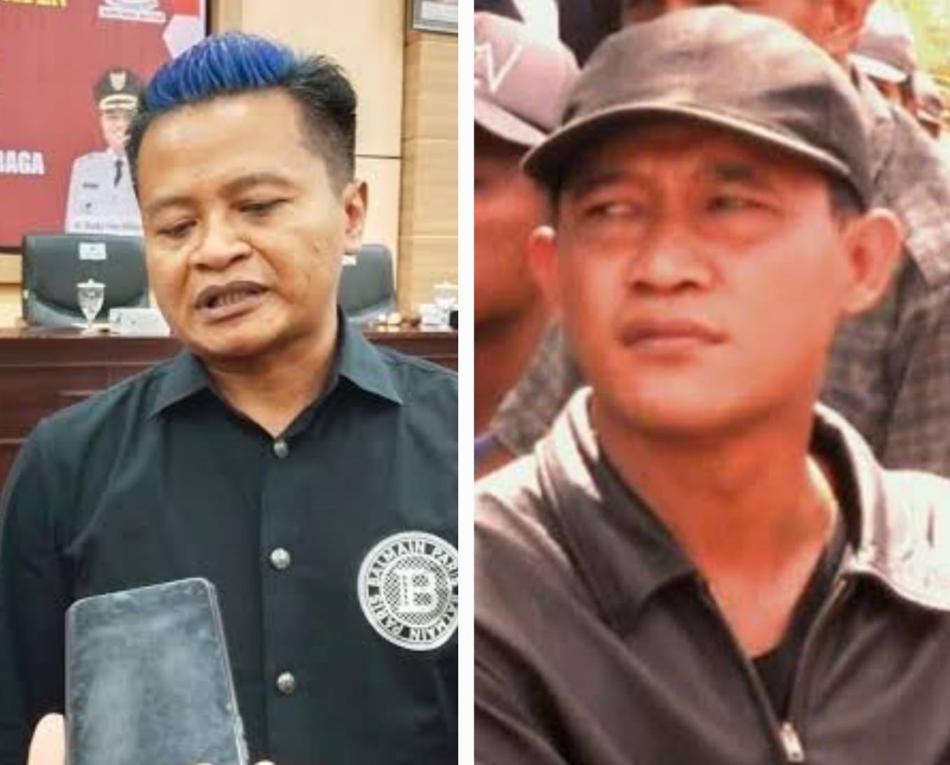 Ketua KONI Kabupaten Blitar Beky Herdihansah (kiri) dan Ketua Komite Rakyat Pemberantas Korupsi (KRPK) M. Trijanto.